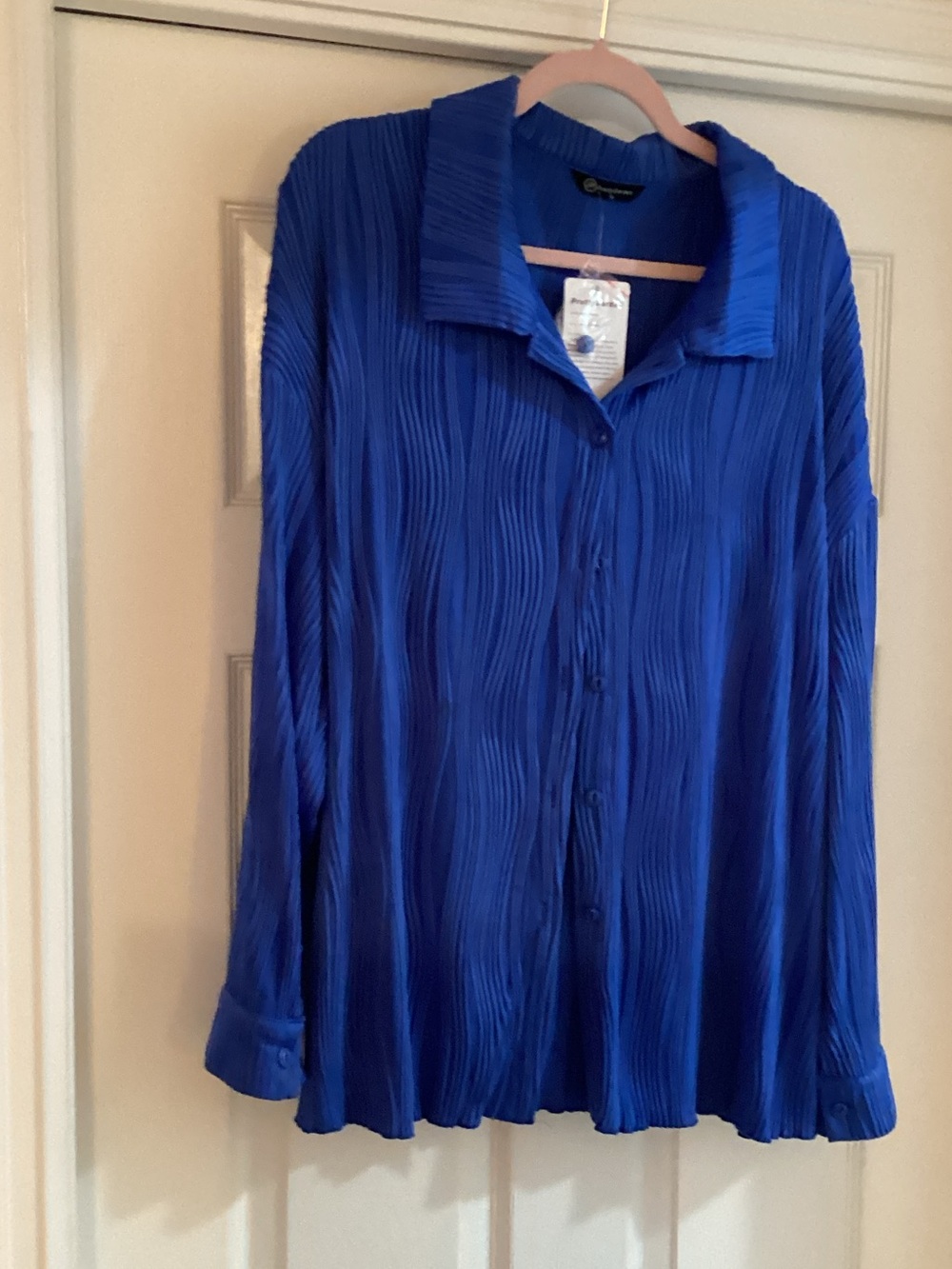 Classic Pleated Button-Front Pantsuit in Royal Blue - Picture 5 of 12